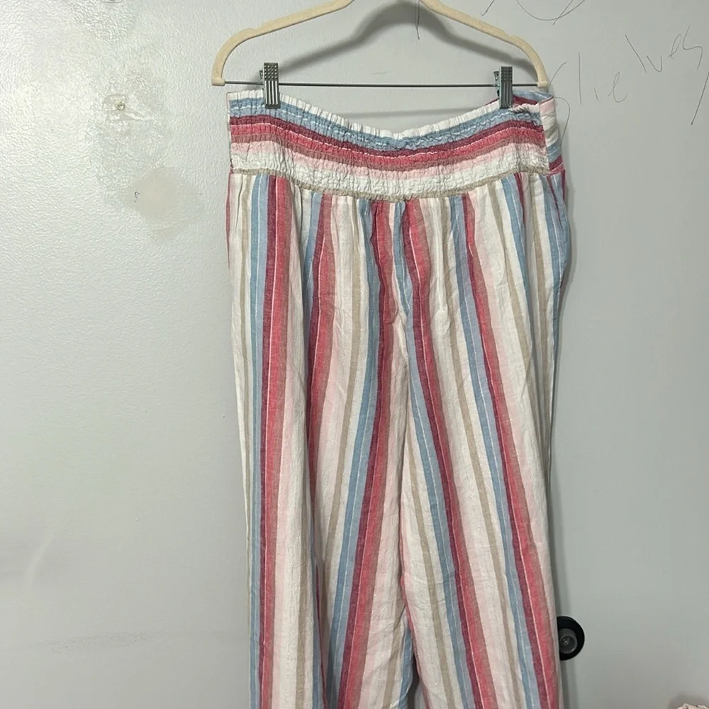 C Est 1946 Striped Linen Blend Wide Leg Pants XL Coastal Summer Resort - Picture 6 of 7